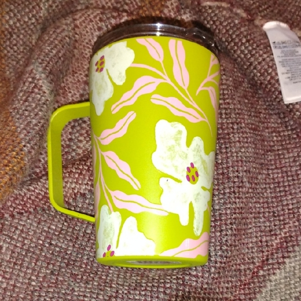 Paper Source Floral Green and Pink Travel Mug